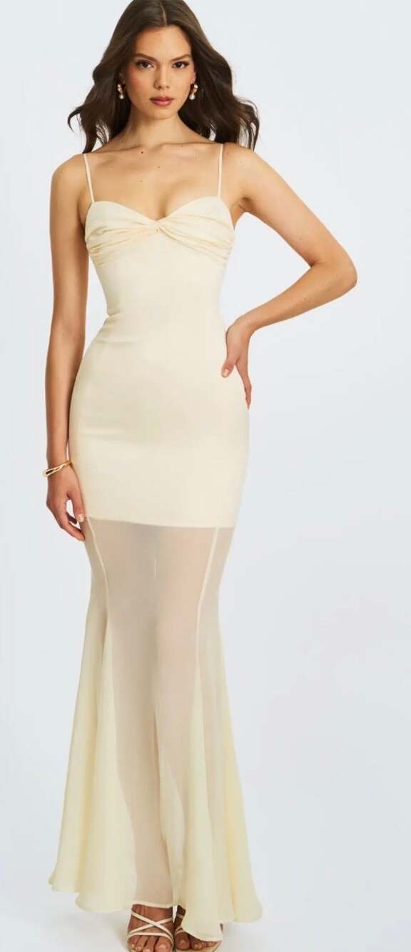 NWT Miss Circle Zayne Ruch Breast Yellow Chiffon Mermaid Maxi Dress-Size XL